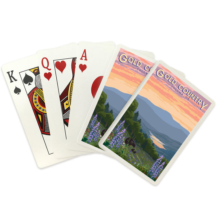 Playing Cards, Coloma, California, Gold Country, Bear And Spring Flowers, 52 Card Deck with Jokers in Box, Unique Art