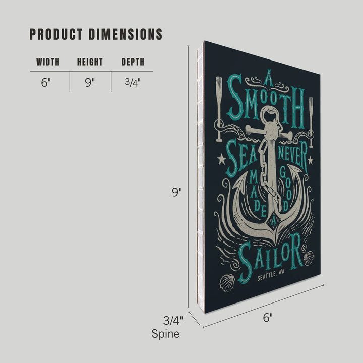Lined 6x9 Journal, Seattle, Washington, Sailor's Pride Collection, Anchor, A Smooth Sea, Lay Flat, 193 Pages, FSC paper