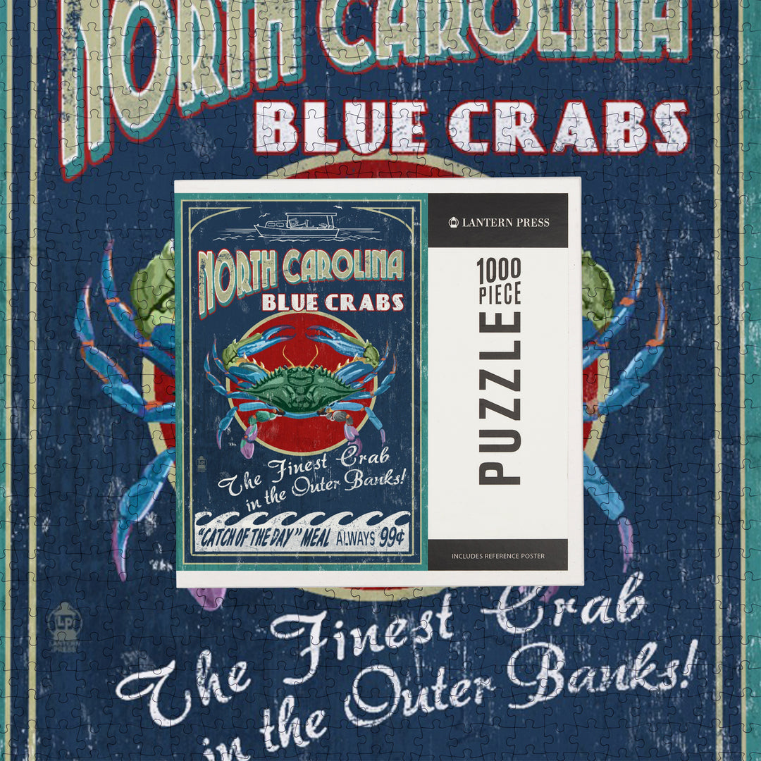 Outer Banks, North Carolina, Blue Crabs, Vintage Sign, Jigsaw Puzzle
