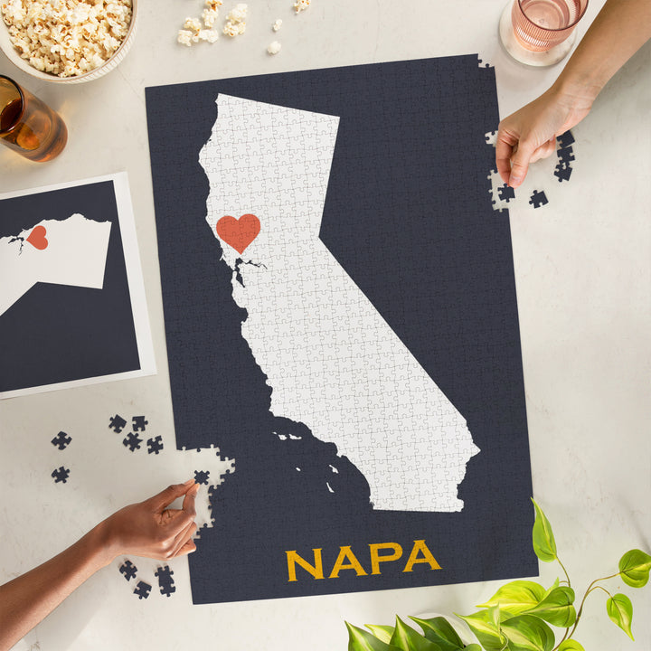 Napa, California, Home State, White on Gray Outline, 1000 piece jigsaw puzzle