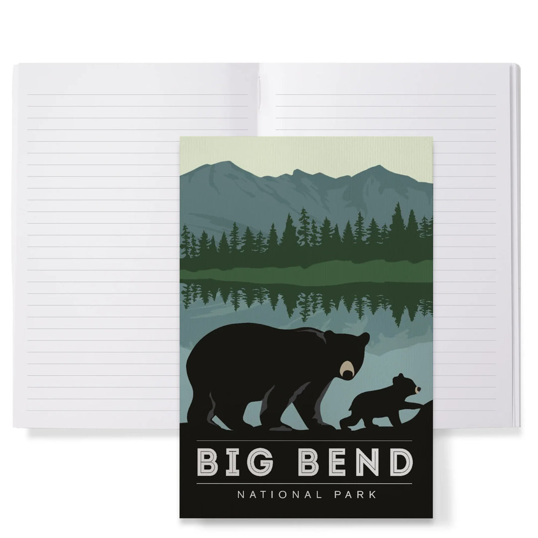 Lined 6x9 Journal, Big Bend National Park, Texas, Black Bear and Cub, Lay Flat, 193 Pages, FSC paper