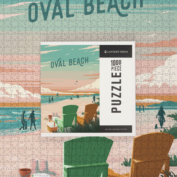 Oval Beach, Michigan, Painterly, Bottle This Moment, Beach Chairs, Jigsaw Puzzle