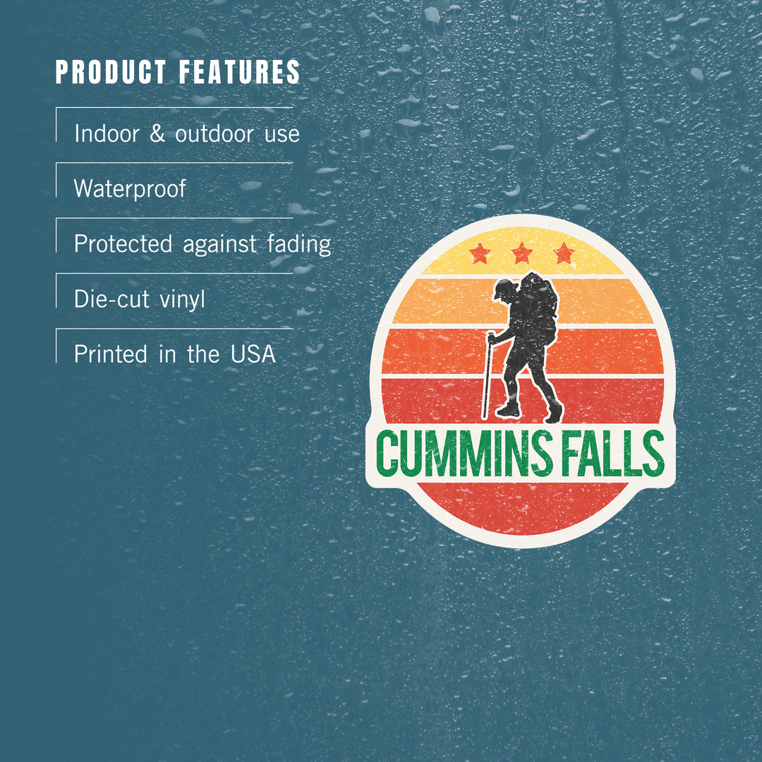 Cummins Falls, Tennessee, Sun, Contour, with Hiker, Vinyl Sticker