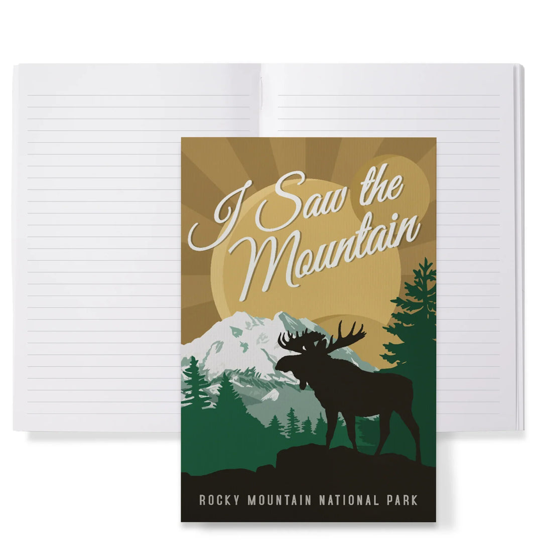 Lined 6x9 Journal, Rocky Mountain National Park, Colorado, I Saw the Mountain, Moose Silhouette, Vector, Lay Flat, 193 Pages, FSC paper