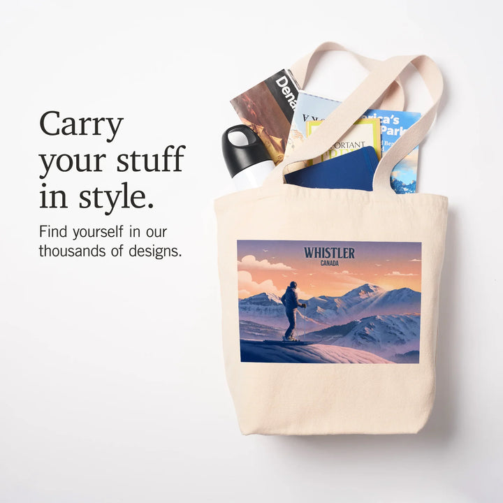 Whistler, Canada, Lithograph, Skier at the Top, Tote Bag