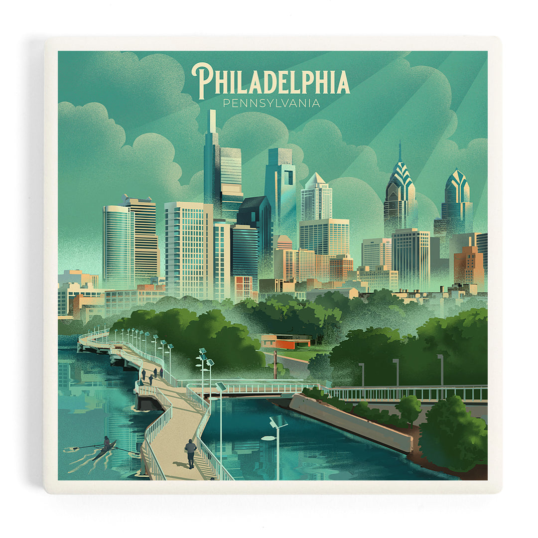 Philadelphia, Pennsylvania, Lithograph, City Series, Coasters