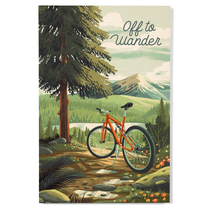 Off To Wander, Cycling with Mountains wood signs and postcards