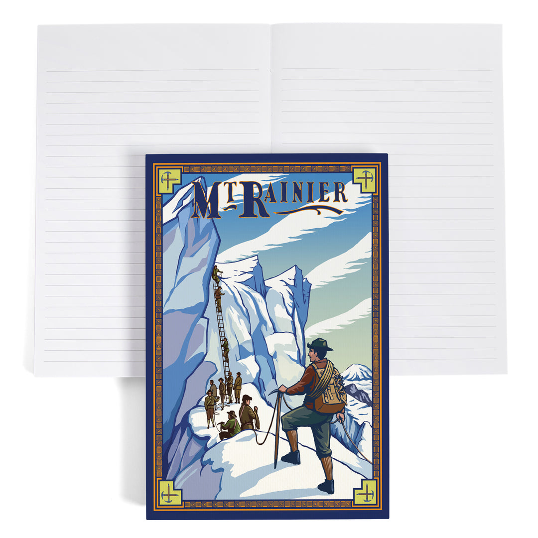 Lined 6x9 Journal, Mt Rainier, Washington, Ice Climbers, Lay Flat, 193 Pages, FSC paper