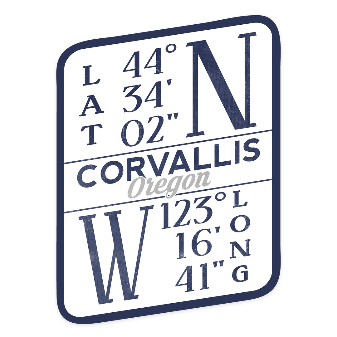 Corvallis, Oregon, Latitude and Longitude, Blue, Contour, Vinyl Sticker