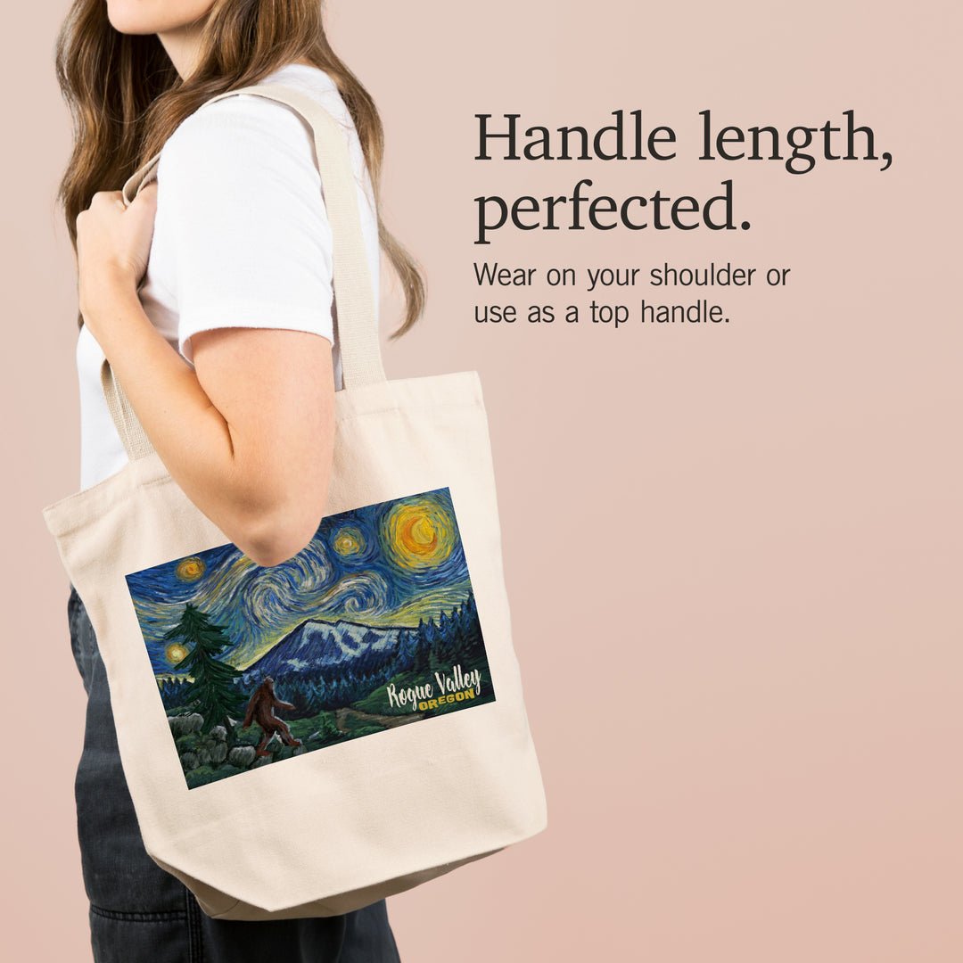 Rogue Valley, Oregon, Bigfoot, Starry Night, Lantern Press Artwork, Tote Bag