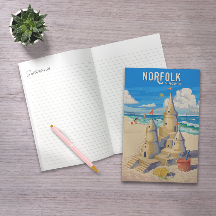 Lined 6x9 Journal, Norfolk, Virginia, Painterly, Sand Castle, Lay Flat, 193 Pages, FSC paper