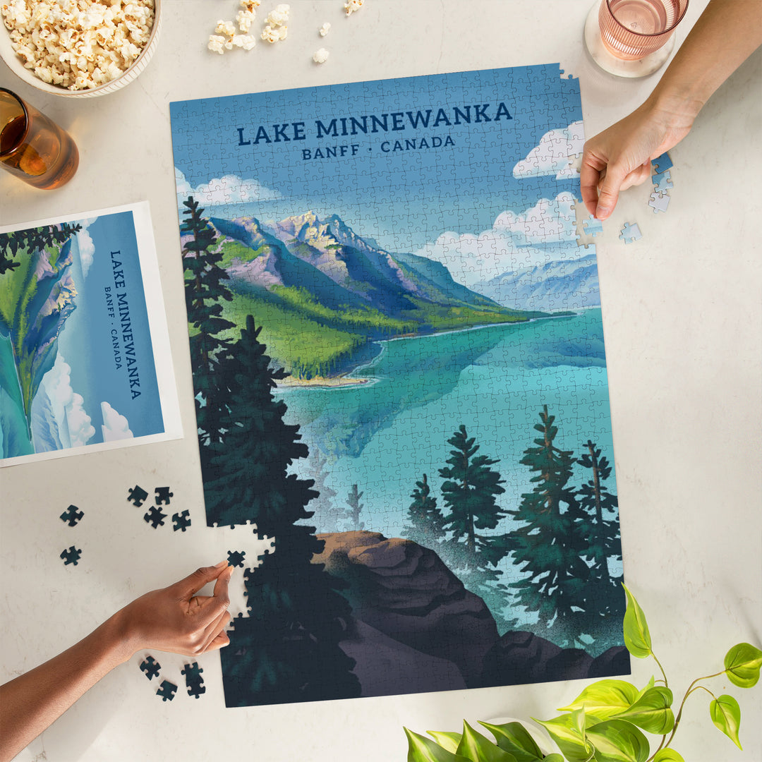 Banff, Canada, Lake Minnewanka, Lithograph, 1000 Piece Jigsaw Puzzle
