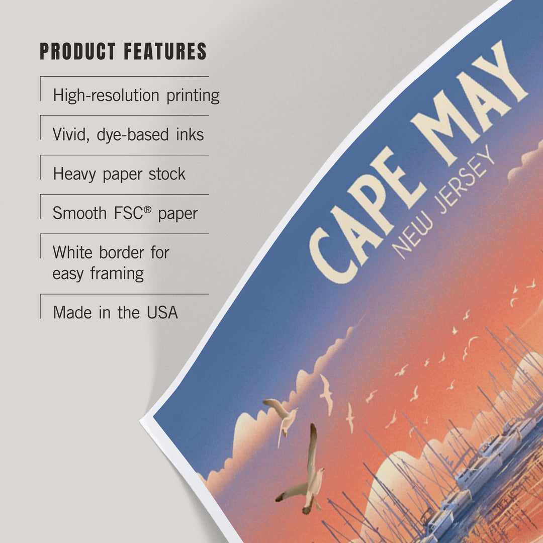 Cape May, New Jersey, Lithograph, Home Sweet Harbor, Boats in Marina, Art & Giclee Prints