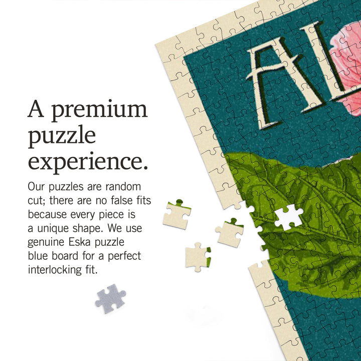 Maui, Hawaii, Aloha, Pink Hibiscus, Letterpress, Jigsaw Puzzle