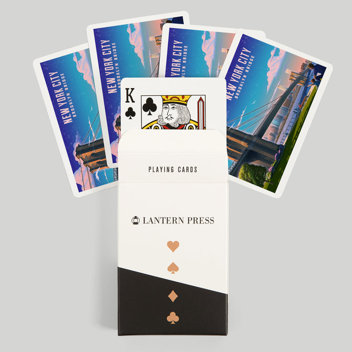 Playing Cards, New York City, New York, Lithograph, Brooklyn Bridge at Dusk, 52 Card Deck with Jokers in Box, Unique Art