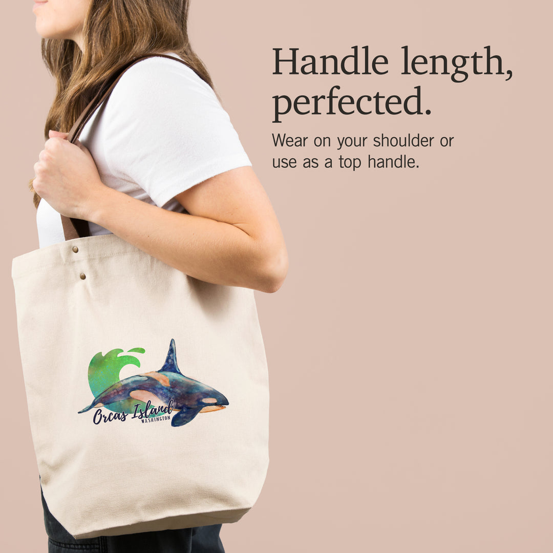 Orcas Island, Washington, Orca, Watercolor, Contour, Lantern Press Artwork, Accessory Go Bag
