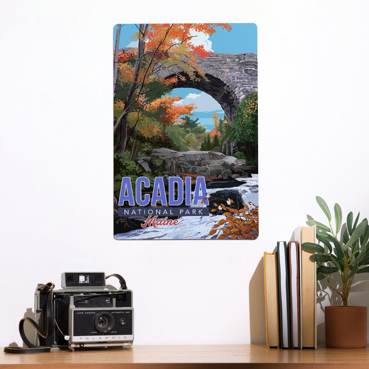 Acadia National Park, Maine, Stone Bridge Illustration, Metal Signs