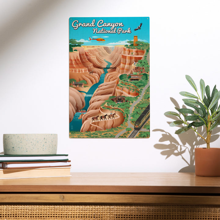 Grand Canyon National Park, Arizona, Retro View, Wood Sign and Postcards