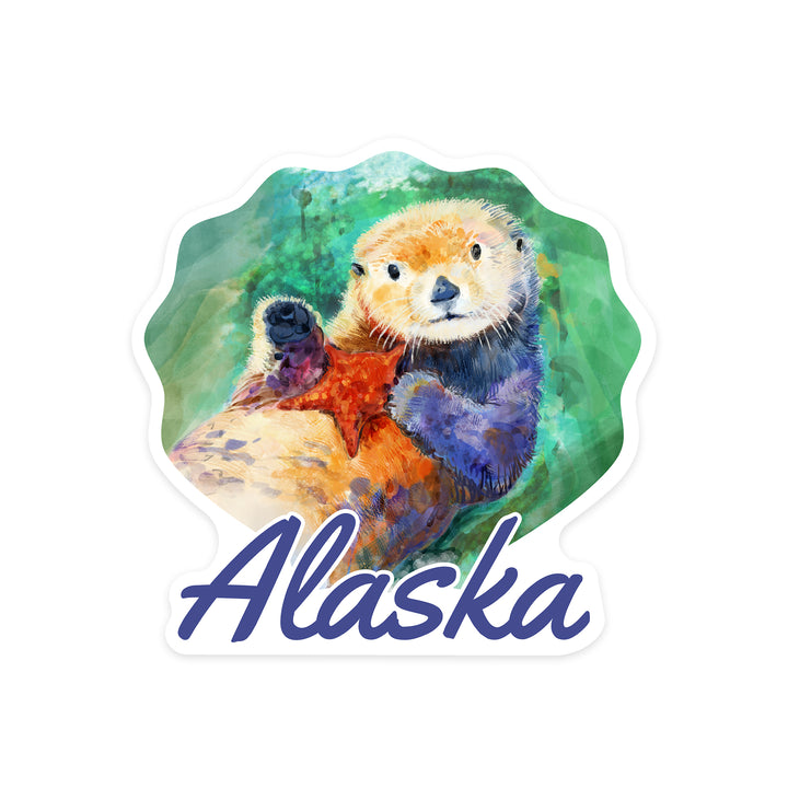 Alaska, Sea Otter, Watercolor, Contour, Vinyl Sticker