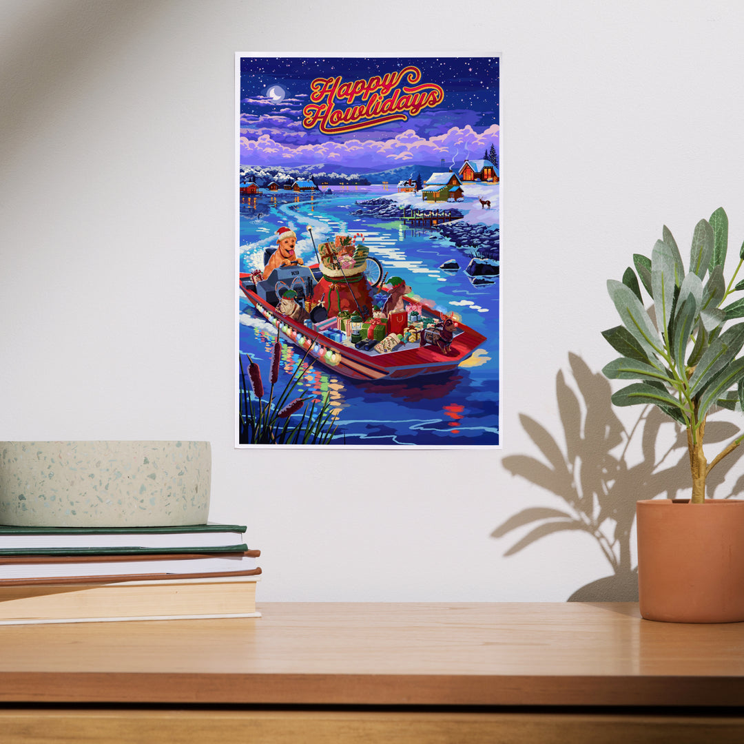 Happy Howlidays, Painterly, Santa Dog and Helpers, Art & Giclee Prints
