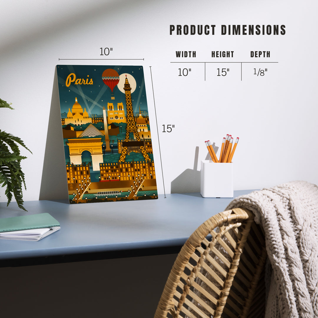 Paris, France, Retro Skyline, Wood Sign and Postcards