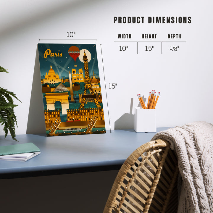 Paris, France, Retro Skyline, Wood Sign and Postcards