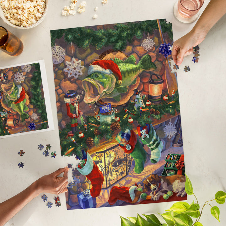Hooked on Holidays, Oil Painting, Christmas Bass, Image Only, Jigsaw Puzzle