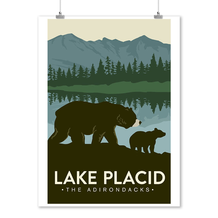 Lake Placid, New York, The Adirondacks, Grizzly Bears, Vector, Art & Giclee Prints