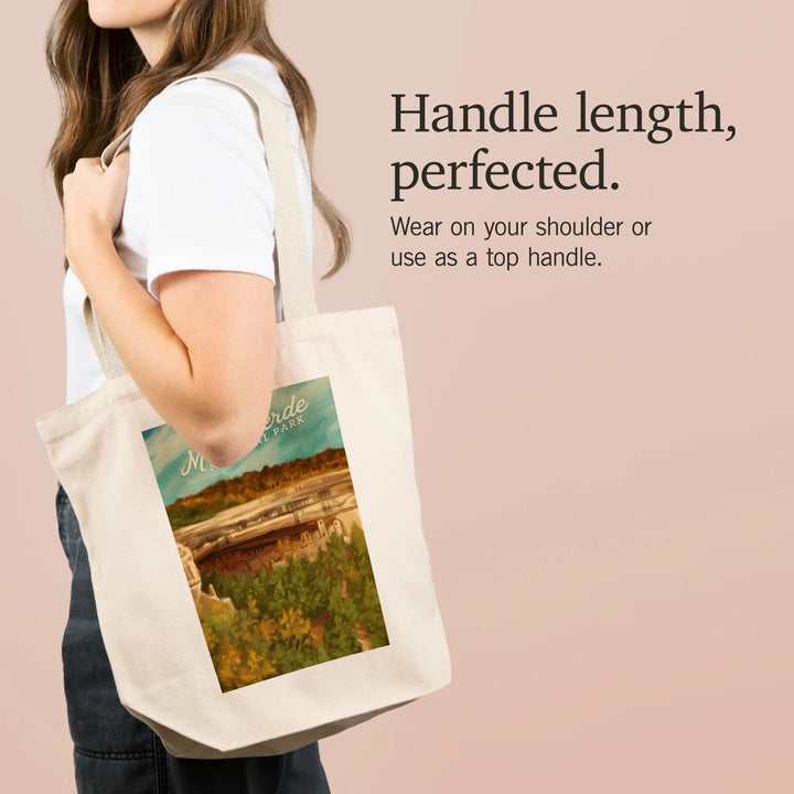 Mesa Verde National Park, Colorado, Cliff Palace, Oil Painting, Tote Bag