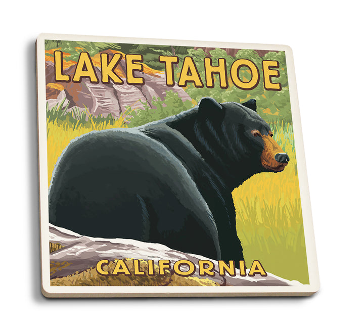 Lake Tahoe, California, Black Bear in Forest, Coaster Set