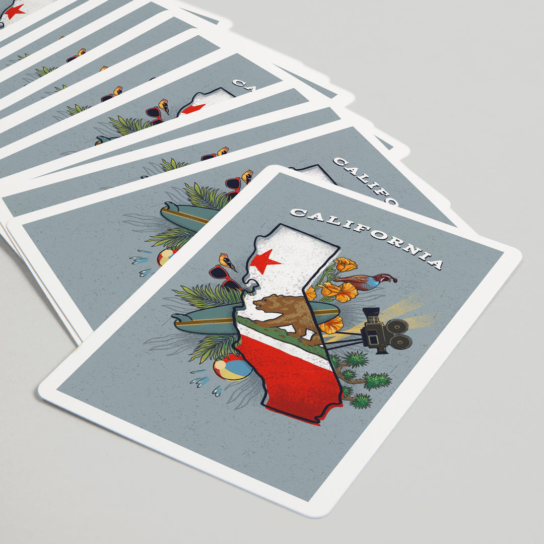 Playing Cards, California, State Treasure Trove, 52 Card Deck with Jokers in Box, Unique Art