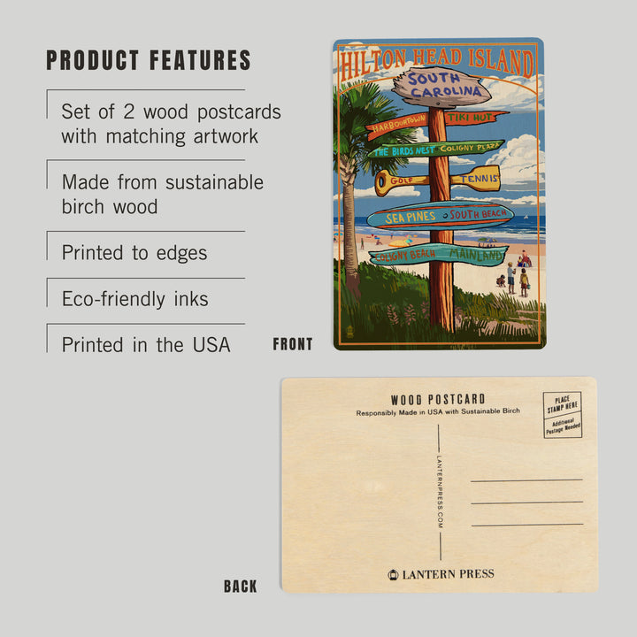 Hilton Head Island, South Carolina, Destinations Sign, Wood Sign and Postcards