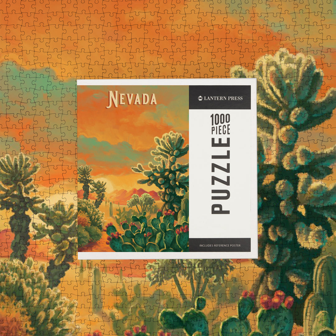 Nevada, Oil Painting Series, Cholla Cactus, Jigsaw Puzzle