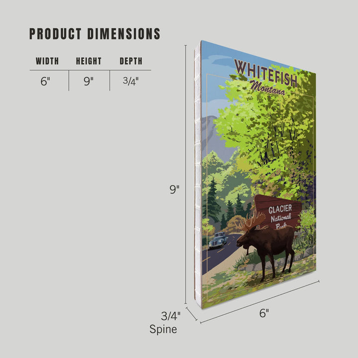 Lined 6x9 Journal, Whitefish, Montana, Scenic Byway and Moose, Glacier National Park, Lay Flat, 193 Pages, FSC paper