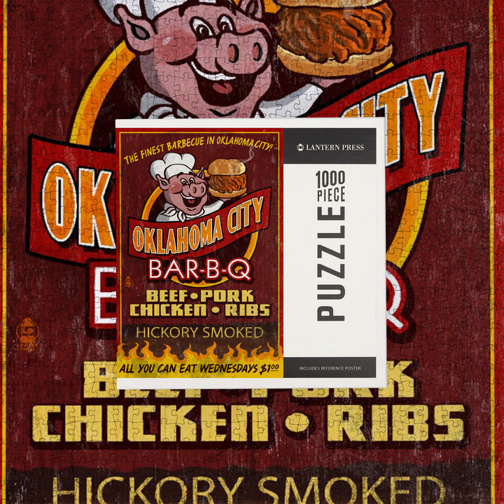 Oklahoma City, Oklahoma, BBQ Pig Vintage Sign, 1000 Piece Jigsaw Puzzle