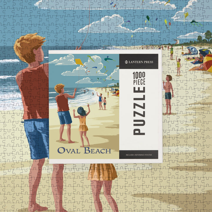 Oval Beach, Michigan, Children Flying Kites, Jigsaw Puzzle