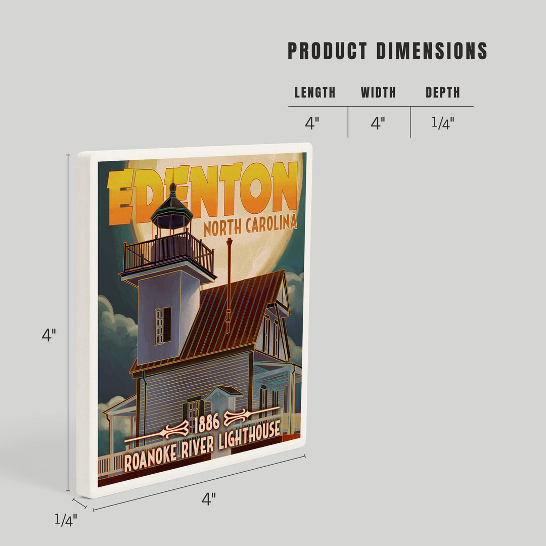 Edenton, North Carolina, Lighthouse and Moon, Roanoke River Lighthouse, Coasters Coasters Lantern Press 