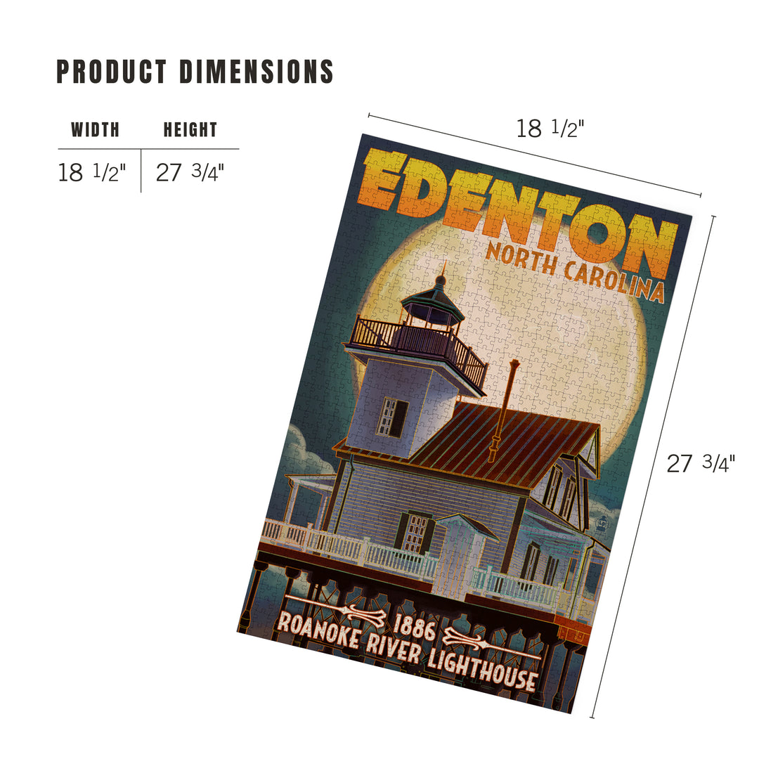 Edenton, North Carolina, Lighthouse and Moon, Roanoke River Lighthouse, Jigsaw Puzzle Puzzle Lantern Press 