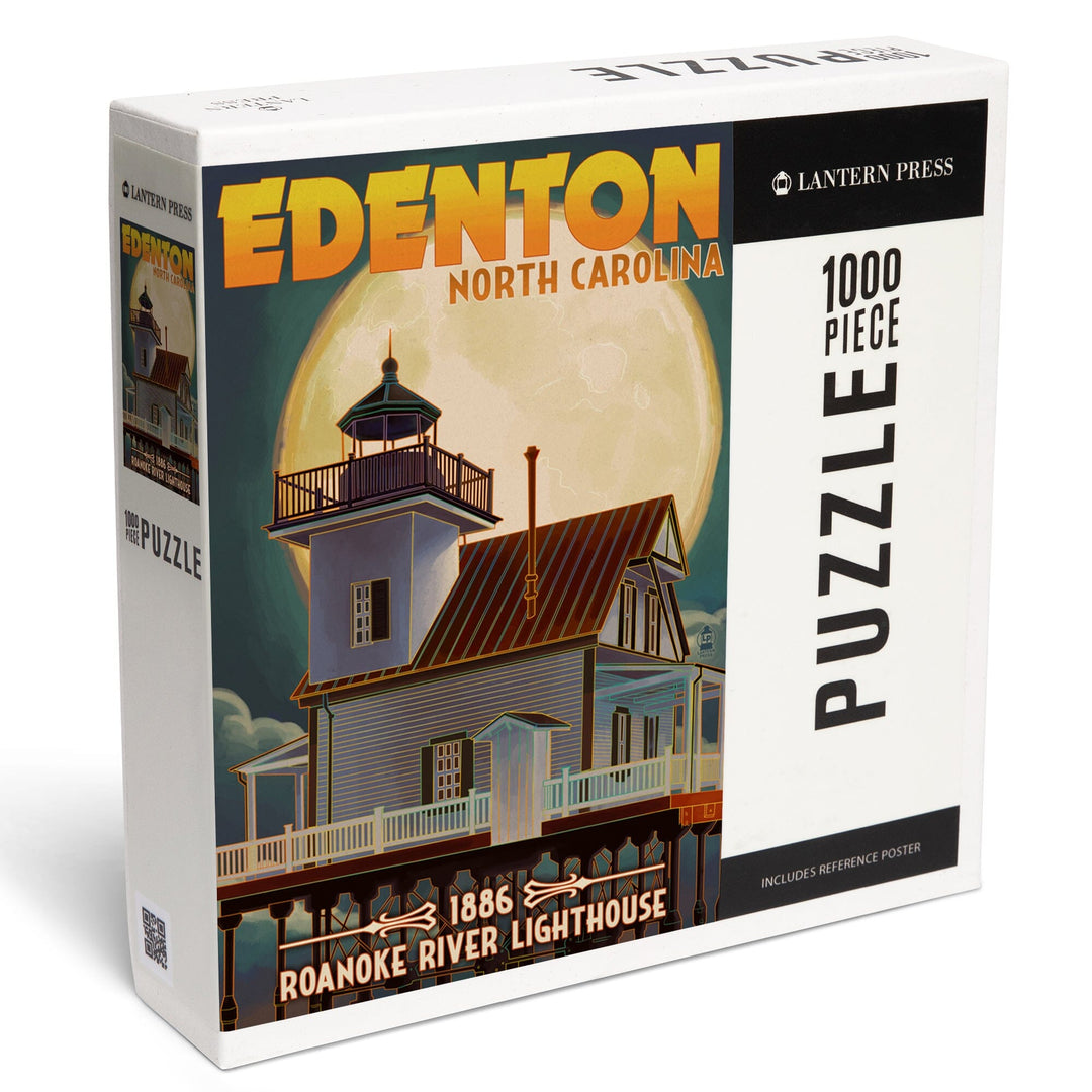 Edenton, North Carolina, Lighthouse and Moon, Roanoke River Lighthouse, Jigsaw Puzzle Puzzle Lantern Press 