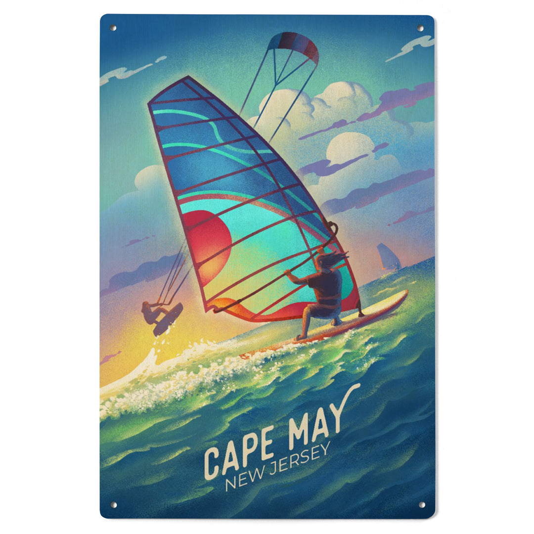Cape May, New Jersey, Lithograph, Wind Rider, Windsurfing and Kitesurfing, Wood Signs and Postcards