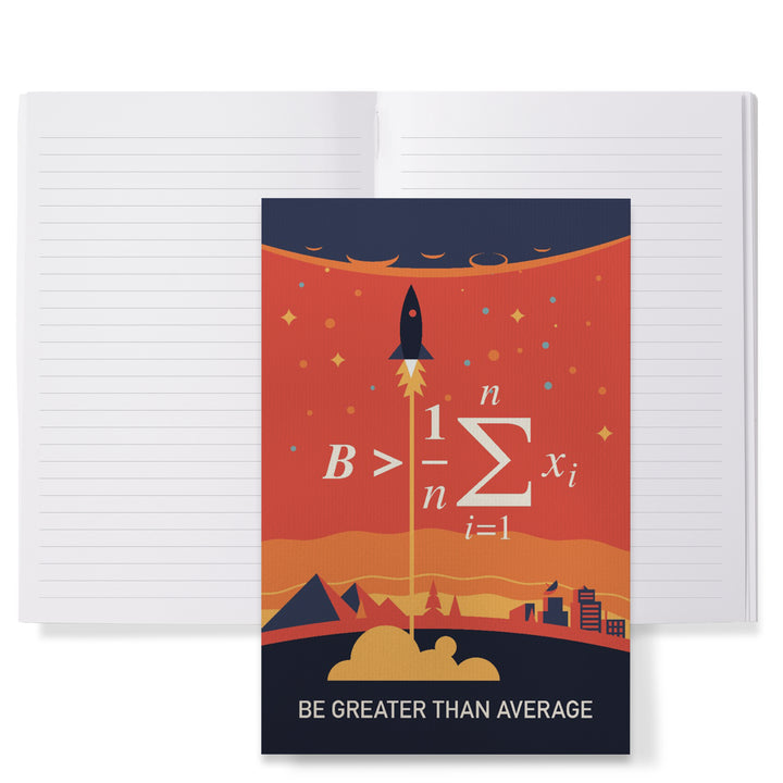 Lined 6x9 Journal, Equations and Emojis Collection, Rocket, Be Greater Than Average, Lay Flat, 193 Pages, FSC paper