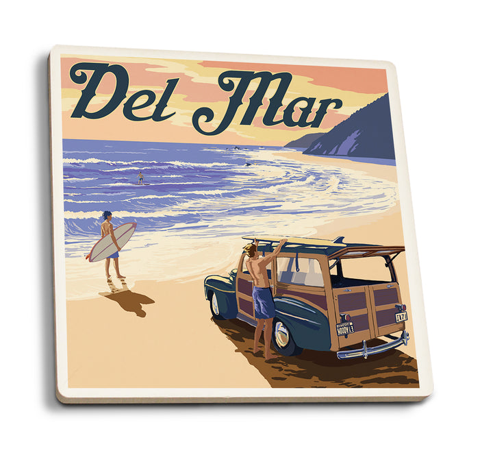 Del Mar, California, Woody on Beach, Coaster Set