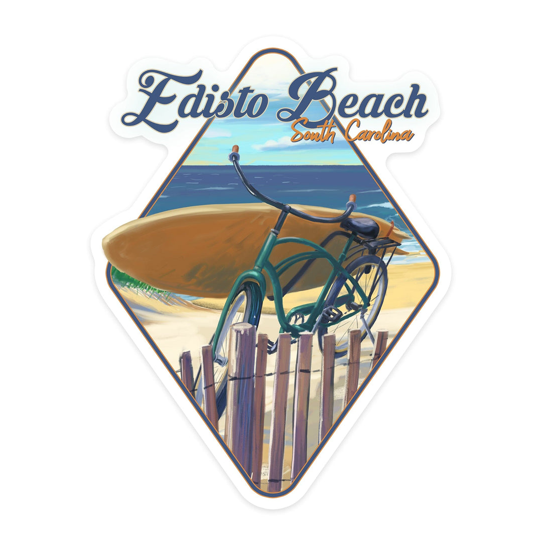 Edisto Beach, South Carolina, Beach Cruiser on Beach, Contour, Lantern Press Artwork, Vinyl Sticker Sticker Lantern Press 