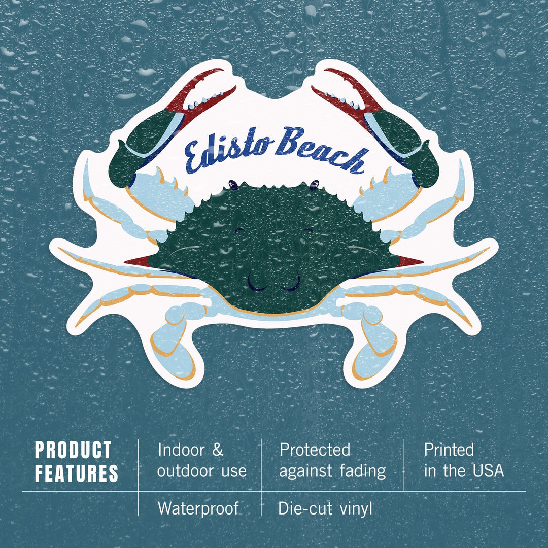 Edisto Beach, South Carolina, Blue Crab, Vector Style, Contour, Lantern Press Artwork, Vinyl Sticker Sticker Lantern Press 