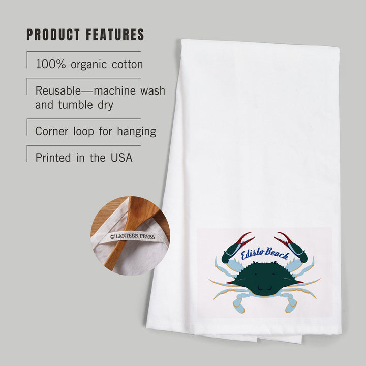 Edisto Beach, South Carolina, Blue Crab, Vector Style, Contour, Organic Cotton Kitchen Tea Towels Kitchen Lantern Press 
