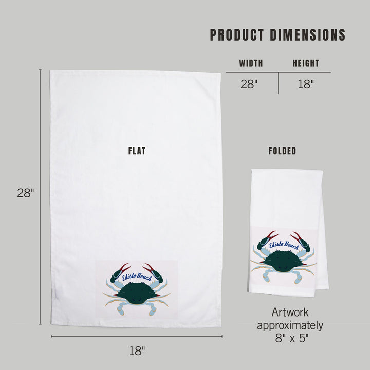Edisto Beach, South Carolina, Blue Crab, Vector Style, Contour, Organic Cotton Kitchen Tea Towels Kitchen Lantern Press 