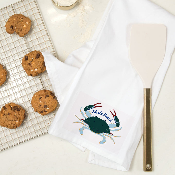 Edisto Beach, South Carolina, Blue Crab, Vector Style, Contour, Organic Cotton Kitchen Tea Towels Kitchen Lantern Press 