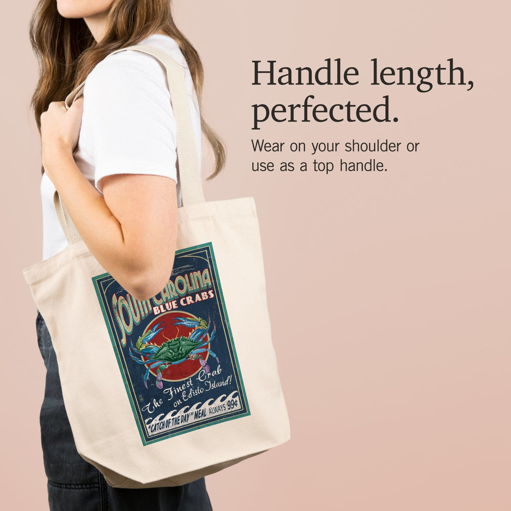 Edisto Beach, South Carolina, Blue Crabs Vintage Sign, Tote Bag Totes Lantern Press 