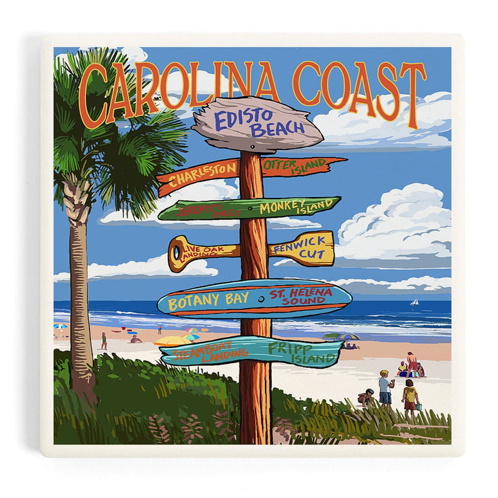 Edisto Beach, South Carolina, Destinations Sign, Coasters Coasters Lantern Press Coaster 