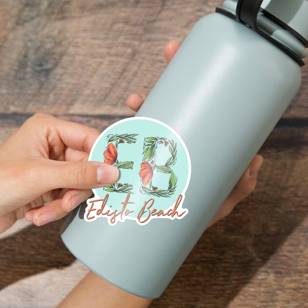 Edisto Beach, South Carolina, Floral Abbreviation, Contour, Vinyl Sticker Sticker Lantern Press 